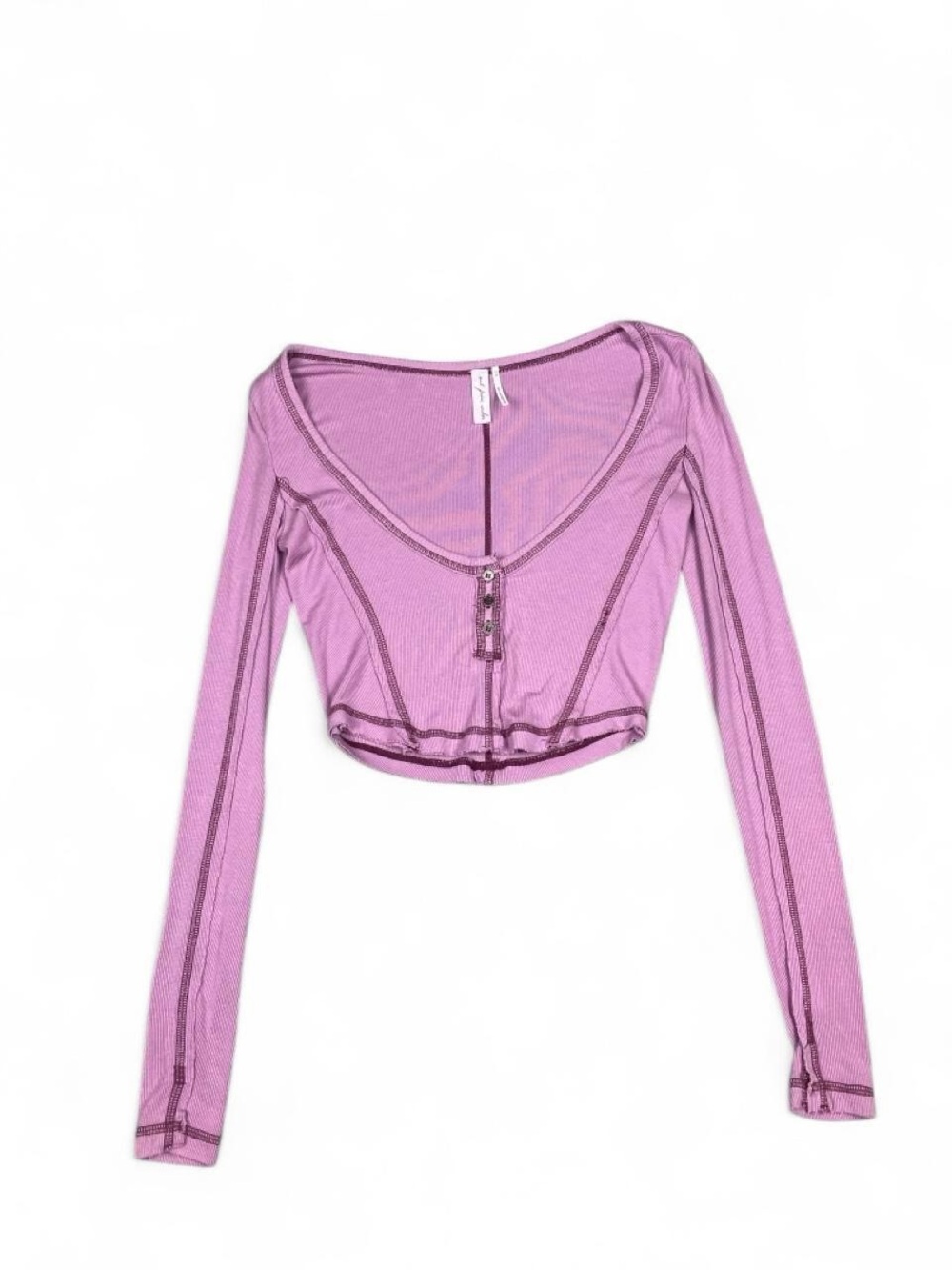 Women’s Lilac Long-Sleeve Crop Top with Front Buttons Size XS